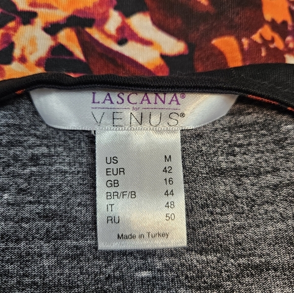 Lascana Venus Black & Orange Floral Print Faux Wrap Midi Dress Size Medium Women - Picture 8 of 9